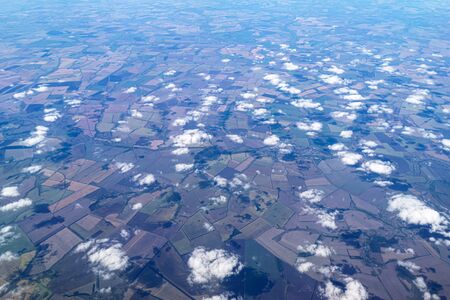 Russian landscape view from the plane. Earth as a background