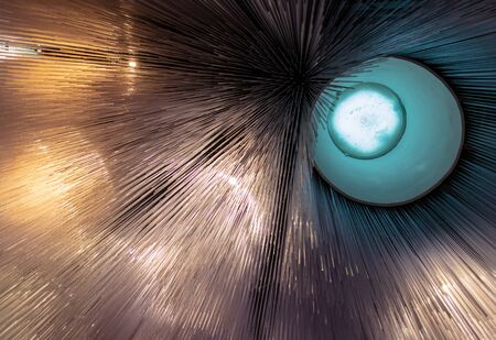 Blue glass lines on the ceiling as an abstract background. Texture