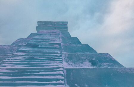 Ice pyramid in the park.