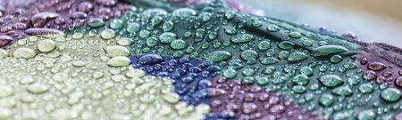 Raindrops on khaki color tent as abstract background .の写真素材