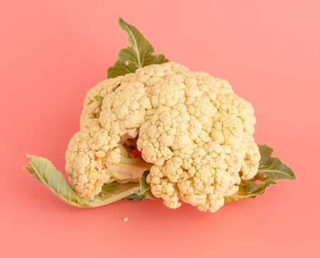 Cauliflower isolated on a pink background.の写真素材