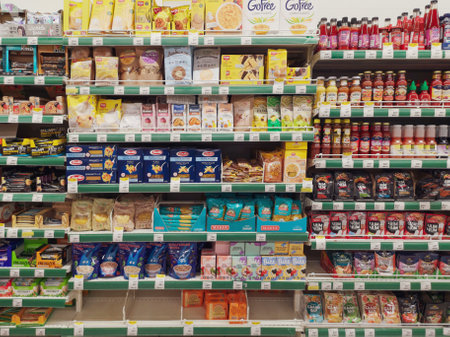 Lipetsk, Russia - November 28, 2019: Goods on the counter in the market.のeditorial素材