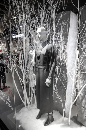 Sanya, Hainan Island, China - January 12, 2020: Mannequin with clothes on a shop window.