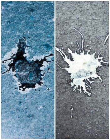 Bird droppings on the pavement as a background. Three photos.の写真素材