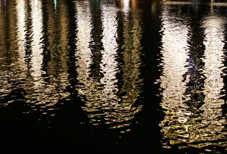 Reflection of the light of the city on the surface of the water.