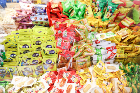 Sanya, Hainan Island, China - January 14, 2020: Sweets and sweets in packages in the Chinese market.のeditorial素材