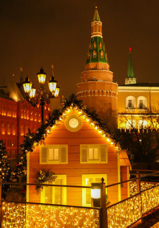Moscow, Russia - January 16, 2020: Decoration on Red Square for the New Year at night.のeditorial素材