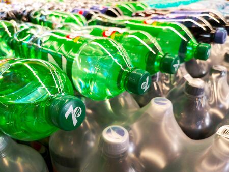 Lipetsk, Russia - February 5, 2020: 7up drink on the shelves in the market.のeditorial素材