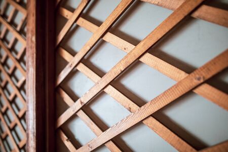 Wooden boards on a yurt as a texture. Abstract background .の写真素材