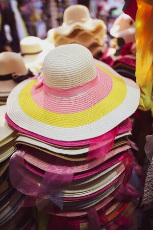 Large hats for sun protection in the market.の写真素材