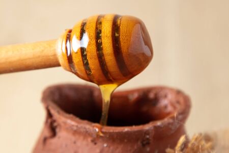 Bee honey flows on a stick. Sweetnessの写真素材