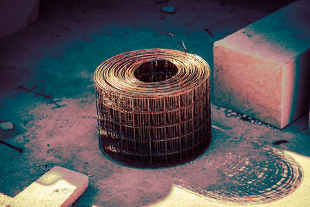 Metal mesh for a wall made of aerated concrete bricks. Technologyの写真素材