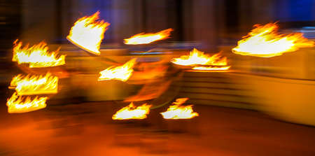 Flame of fire in motion at night. Abstract background