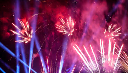 Fireworks at night as background. Festive texture