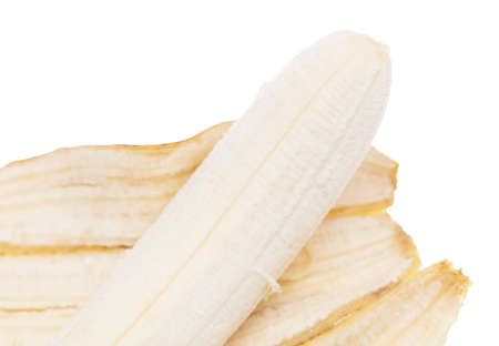 Opened banana pulp. Fruit on a white backgroundの写真素材