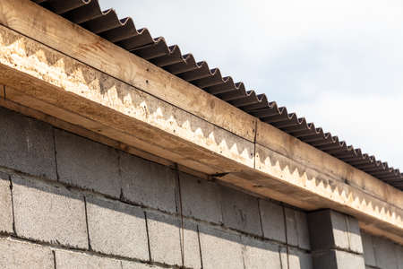 Roof in a cinder block house under construction.