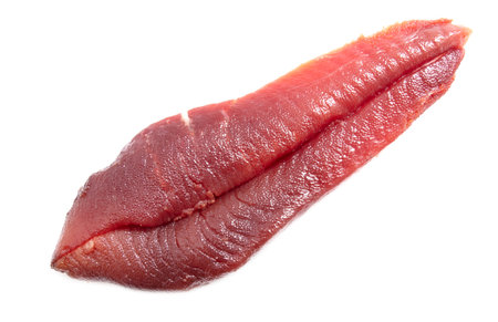 Red fish caviar isolated on a white background.の写真素材