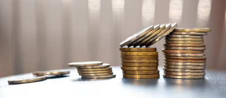 Close up of metal coins. Macro