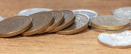 Close up of metal coins. Macro