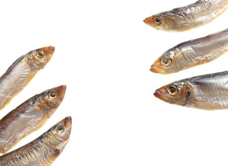 Smoked sprat isolated on white background.の写真素材