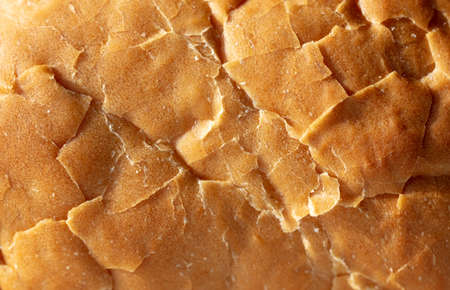 Fresh crusty bread as background. Close-up.