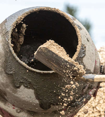Concrete mixer for mixing sand with cement on a construction site.の写真素材