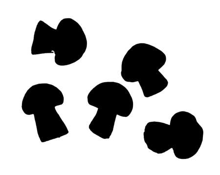 Silhouette of black mushrooms on a white background. Close-upの写真素材