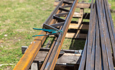 Rusty metal pipes at a construction site.