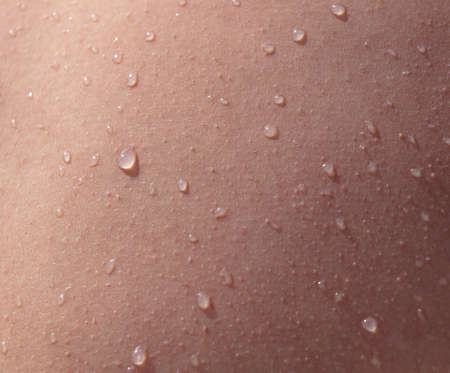 Water drops on human skin as an abstract background. Texture