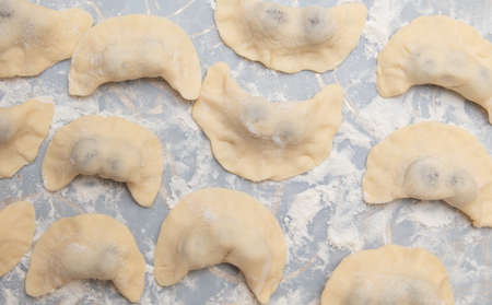 Close-up of dumplings with cherries. Russian dish
