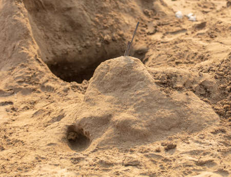 Sand buildings on the beach by the sea.の写真素材
