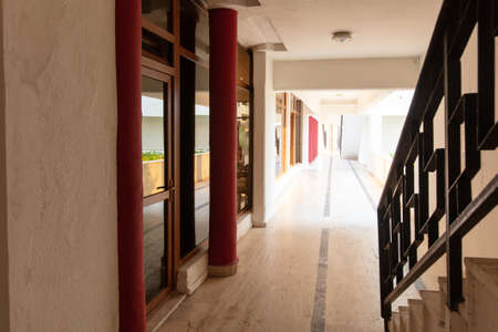 Corridor with rooms in the hotel building.