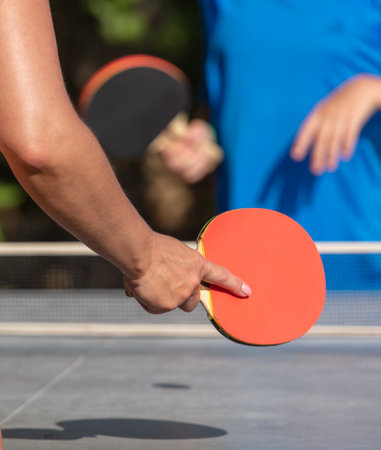 A man plays table tennis.の写真素材
