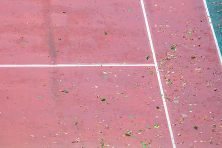 Tennis court in rain water. Stormの写真素材