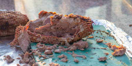 Fried meat in the kitchen in a restaurant.