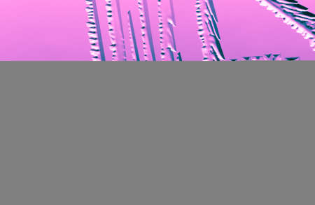 Blue-pink patterns from frost on glass as a background. Close-up