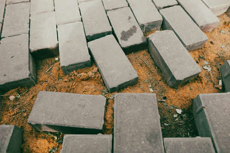 Broken paving slabs as background. Close-upの写真素材