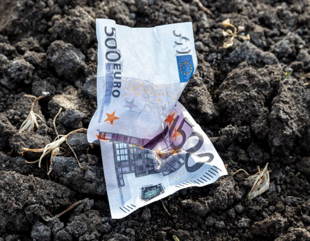 Five hundred euros are on the ground. Close-up