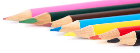 Multi-colored pencils on a white background. Close-upの写真素材