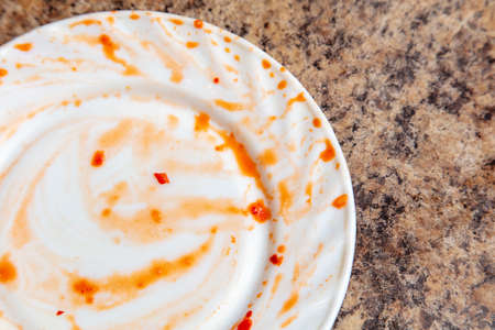 Dirty plate on the table. Close-upの写真素材