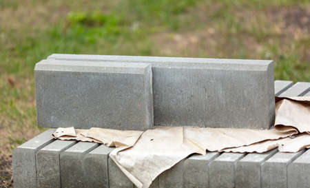 Concrete bricks on the ground at a construction site.