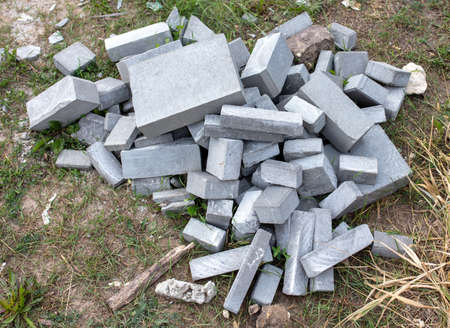 Concrete bricks on the ground at a construction site.の写真素材