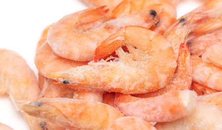 Red frozen shrimp as background. Close-up.の写真素材