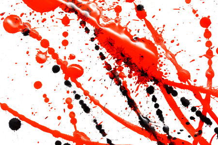 Black and red drops of paint on a white background. Abstractionの写真素材
