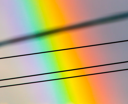 Electric wires on a rainbow background. Natureの写真素材