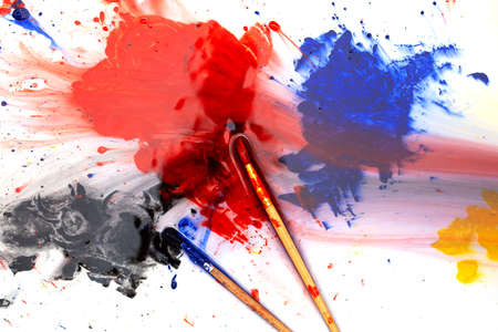 Drops of red and blue paint on a white background. Abstractionの写真素材