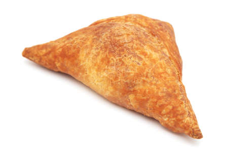 Puff samsa with meat isolated on a white background. Close-upの写真素材