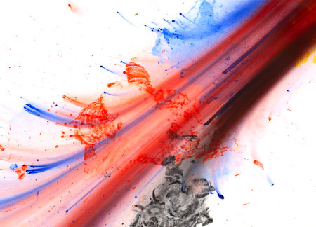 Drops of red and blue paint on a white background. Abstraction