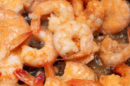 Close-up of boiled shrimp as background. Seafoodの写真素材