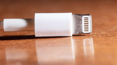 Usb jack on the table. Macro